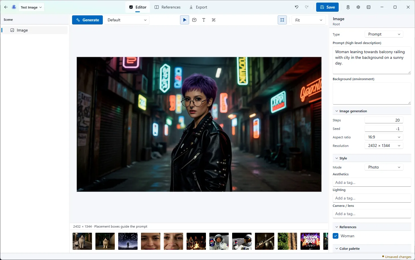 Slopus still image generator with a generated portrait and style controls.